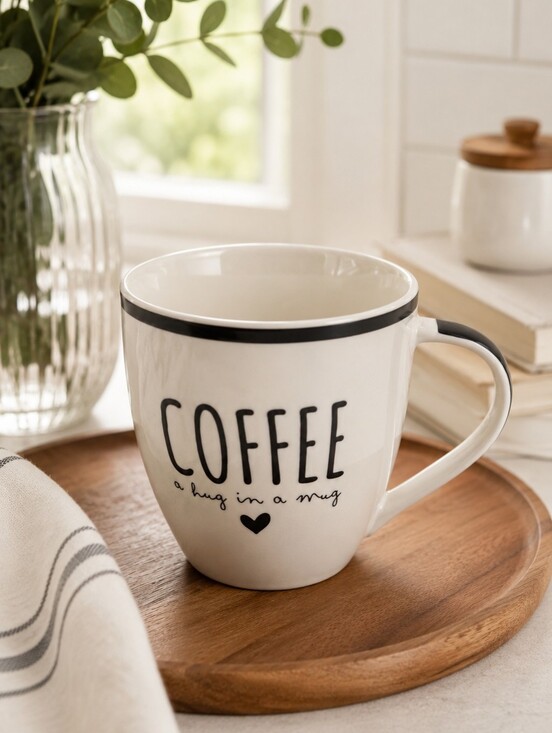 Home Basics Other - Home Basics Coffee A Hug in a Mug Black White Ceramic Coffee Mug